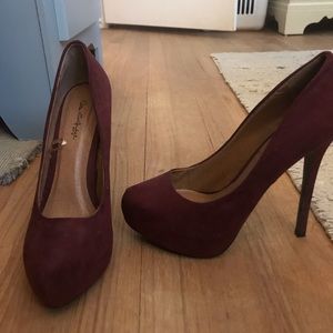 Burgundy suede high heels